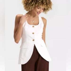 A New Day White Linen blend Button-Down Vest